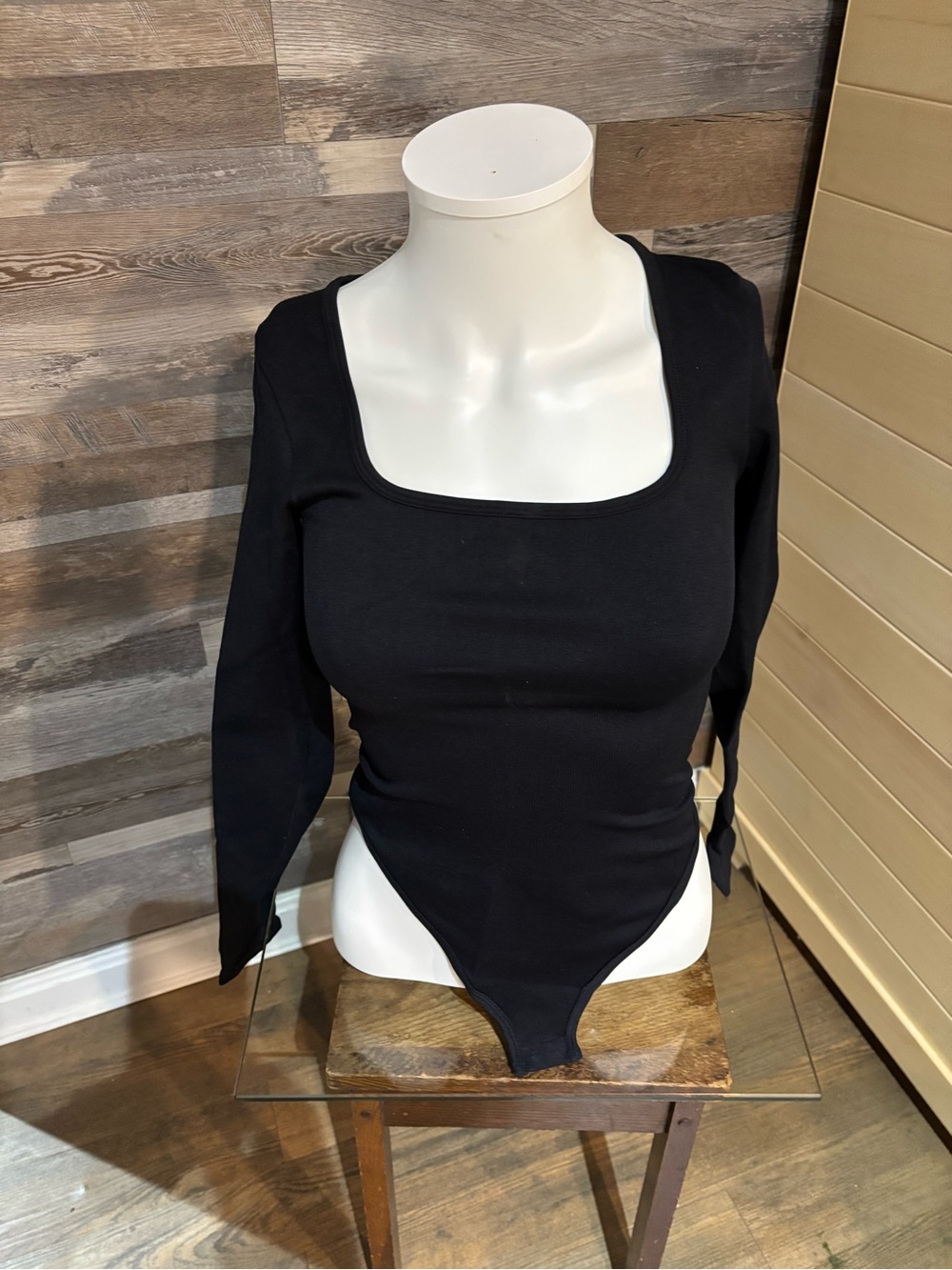 Black Long-Sleeve Square Neck Bodysuit - Women